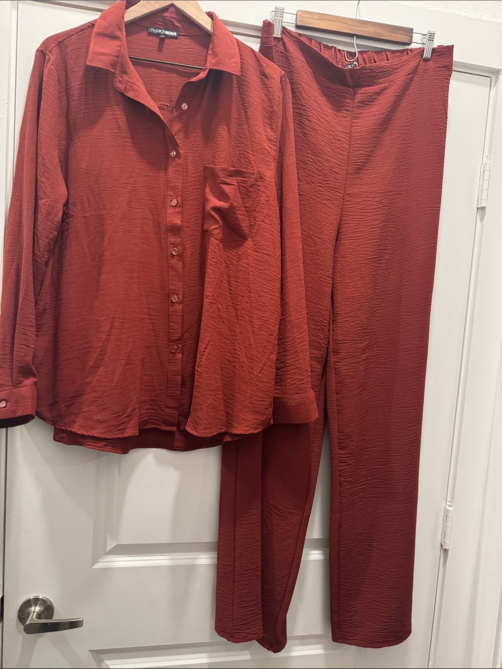 Fashion Nova Burnt Orange Knit Button-Up Top